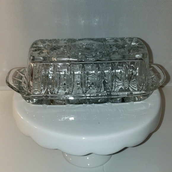 Kitchen Vintage Cut Crystal Butter Dish Star Half Des Pinwheel